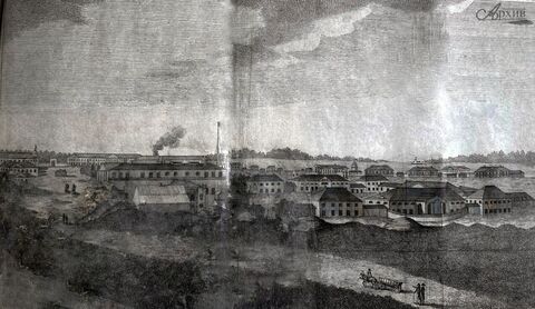 Рисунок из сочинения И. Германа «Описание Петрозаводского и Кончезерского заводов и производимого при оных литья пушек и снарядов» (СПб, 1803)